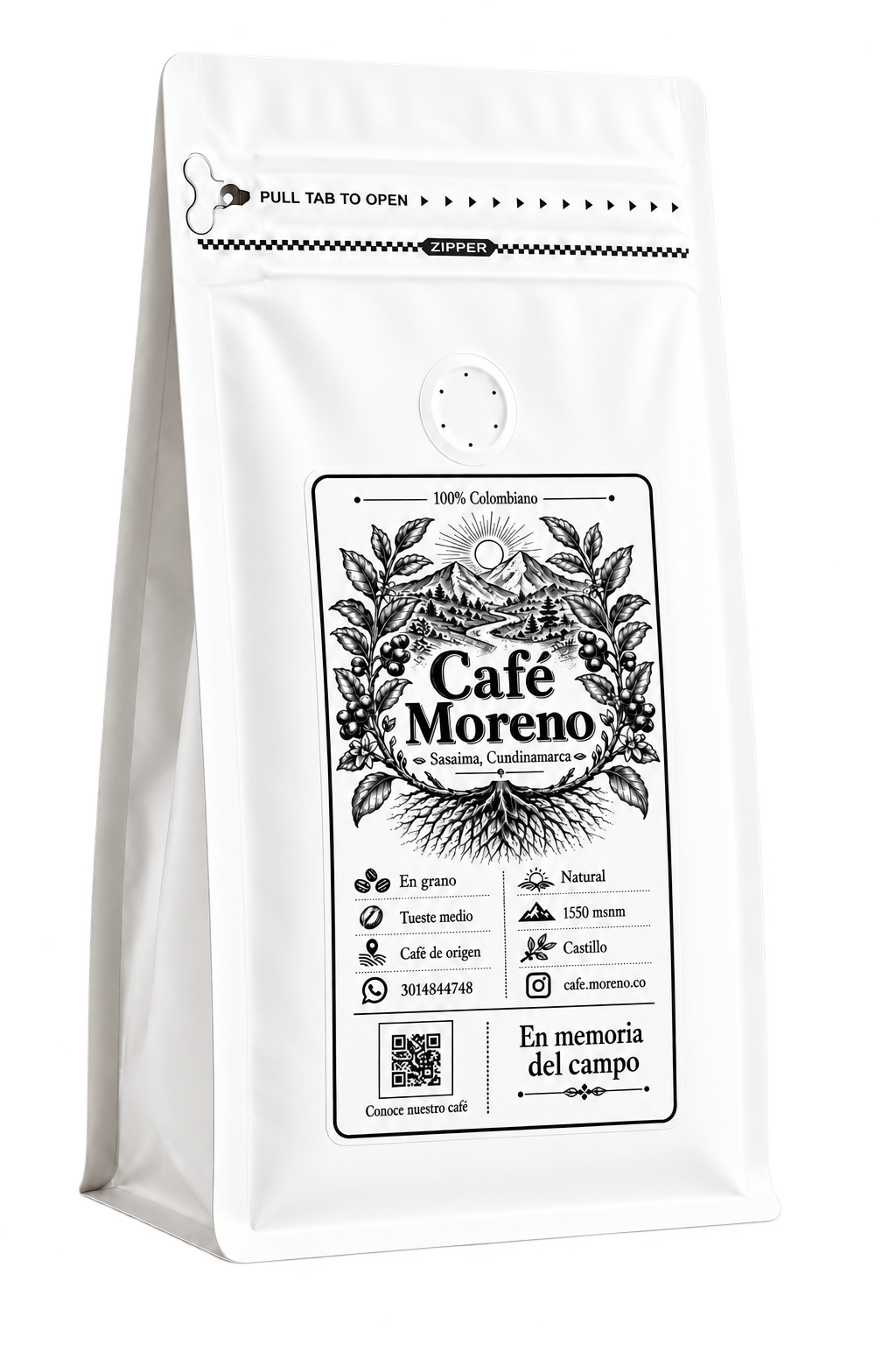 Paquete de cinco libras de café Castillo de Café Moreno, de finca en Sasaima
